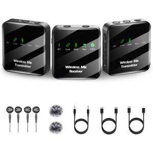 Mic (2 TX + 1 RX), Wireless Lavalier Microphone, 10-Hour Recording